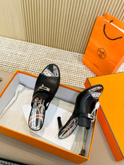 HEDEN MULE 80 BLACK CALFSKIN WITH PATTERN