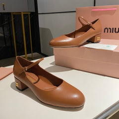 MARY JANE SHOES CLASSIC CARAMEL COLOR SHEEPSKIN