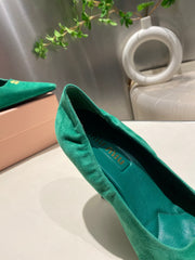 POINTED-TOE HIGH HEEL PUMPS IN GREEN SUEDE
