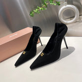 POINTED-TOE HIGH HEEL PUMPS IN BLACK SUEDE