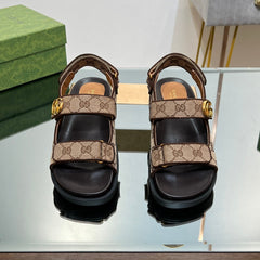 GG SANDAL WITH DOUBLE G PECAN CARO LAMBSKIN