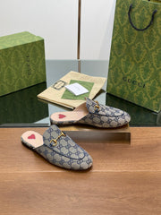 GG PRINCETOWN MULES LIGHT GRAY FABRIC