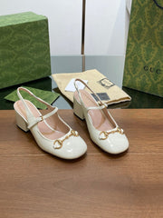 GG HORSEBIT PUMP WHITE GLOSSY LAMBSKIN