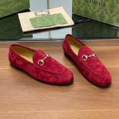 HORSEBIT LOAFER IN CHERRY RED SUEDE WITH GOLD HARDWARE