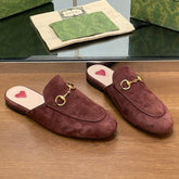 HORSEBIT MULE IN UMBER BROWN SUEDE WITH GOLD HARDWARE