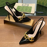 GG HIGH SLINGBACK 10.5 CM IN BLACK GLOSSY CALFSKIN WITH GOLD HARDWARE