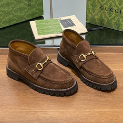 GG WOMEN'S HORSEBIT ANKLE BOOT IN DARK BROWN SUEDE