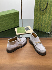 GG WOMEN'S HORSEBIT ANKLE BOOT IN KHAKI BROWN SUEDE