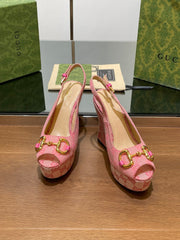 GG WEDGE PLATFORM IN LIGHT PINK MONOGRAM JACQUARD FABRIC