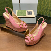 GG WEDGE PLATFORM IN LIGHT PINK MONOGRAM JACQUARD FABRIC