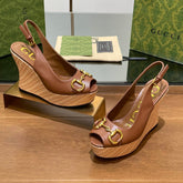 GG WEDGE PLATFORM IN CHOCOLATE BROWN CALFSKIN WITH GOLD HARDWARE