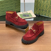 GG WOMEN'S HORSEBIT ANKLE BOOTS 4.5CM IN RED SUEDE