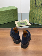 GG WOMEN'S HORSEBIT ANKLE BOOTS 4.5CM IN NAVY BLUE SUEDE