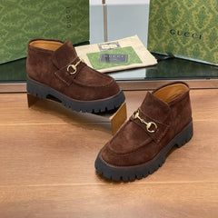 GG WOMEN'S HORSEBIT ANKLE BOOTS 4.5 CM IN DARK BROWN SUEDE