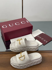 HIGH 5.5 CM WEDGE SANDALS IN CREAM WHITE CALFSKIN AND FABRIC