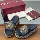 HIGH 5.5 CM WEDGE SANDALS IN BLACK AND BEIGE CALFSKIN AND FABRIC