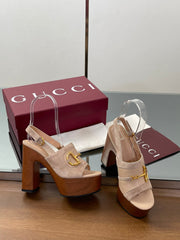 HIGH HEEL SANDALS 13 CM IN BEIGE CALFSKIN MIX SUEDUE GOLD HARDWARE