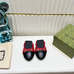 GG BALLET SUPER SLIM BUCKLE BLACK AND CRIMSON LAMBSKIN