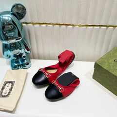 GG BALLET SUPER SLIM BUCKLE BLACK AND CRIMSON LAMBSKIN