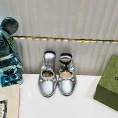 GG BALLET SUPER SLIM BUCKLE SILVER LAMBSKIN