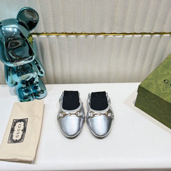 GG BALLET SUPER SLIM BUCKLE SILVER LAMBSKIN