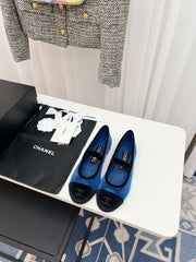 CC MARY JANE FLAT IN COBALT BLUE AND BLACK VELVET