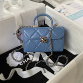 CHANEL 25S FLAP BAG 17 CM IN SLATE BLUE LAMBSKIN
