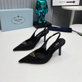 CRYSTAL SATIN HIGH-HEEL SLING BACK PUMPS BLACK