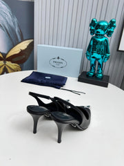 HIGH SLING BACK PUMPS IN SILVER MIX BLACK CALFSKIN