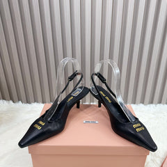 POINTED-TOE SLINGBACK IN BLACK LAMBSKIN