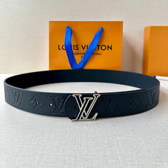 LV 25S BELT 40 MM IN BLACK CALFSKIN WITH SILVER HARDWARE 593266