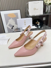 J'ADIOR SLINGBACK PUMP LIGHT PINK CALFSKIN AND EMBROIDERED FABRIC 65 MM