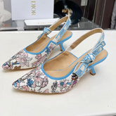 J'ADIOR SLINGBACK PUMP COLORFUL NATURAL RAFFIA AND EMBROIDERED COTTON 65 MM 130845