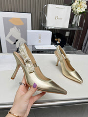 J'ADIOR SLINGBACK PUMP LIGHT GOLD CALFSKIN AND EMBROIDERED FABRIC 10 CM