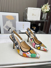 J'ADIOR SLINGBACK PUMP COLORFUL NATURAL RAFFIA AND EMBROIDERED COTTON 10 CM 130857