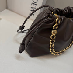 LOEWE 25S FLAMENCO PURSE 41 IN DARK BROWN NAPPA LEATHER GOLD HARDWARE