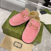 HORSEBIT MULE IN SALMON PINK SUEDE AND FLEECE LINING