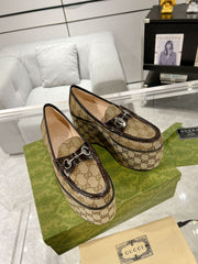 GG HORSEBIT PLATFORM LOAFER LIGHT BROWN CALFSKIN