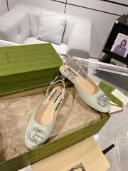 GG CRYSTALS SLINGBACK BALLET SAGE CALFSKIN