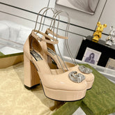 HIGH SANDAL SQUARE HEEL 12 CM IN TAN BEIGA CALFSKIN