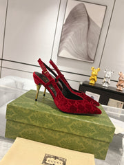 GG SLINGBACK HIGH HEEL PUMP CHERRY VELVET
