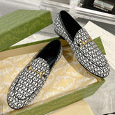 MEN'S LOAFER WITH HORSEBIT IN BLACK MIX WHITE MONOGRAM JACQUARD FABRIC