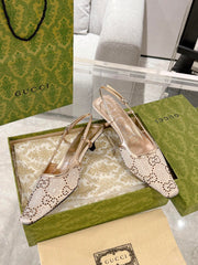 GG CRYSTALS SLINGBACK PUMP CREAM FABRIC