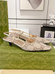 GG CRYSTALS SLINGBACK PUMP CREAM FABRIC