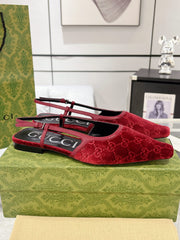 SLINGBACK FLATS IN CHERRY RED VELVET