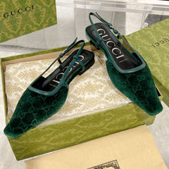 SLINGBACK FLATS IN GREEN FOREST VELVET