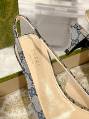 GG MID-HEELED SLINGBACK 4.5 CM IN PALE GRAY CANVAS