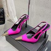 HIGH HEEL 10 CM SLINGBACK IN BRIGHT PINK CALFSKIN WITH GOLD HARDWARE