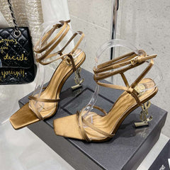 HIGH-HEEL 85 MM SANDAL MULE IN METALLIC GOLD SILK