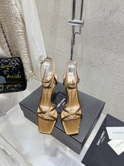 HIGH-HEEL 85 MM SANDAL MULE IN METALLIC GOLD SILK